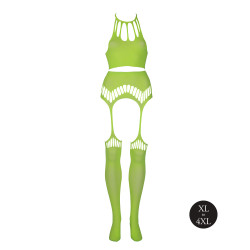 Ouch! Glow Ensemble Bustier Dos nu et Porte-Jarretelles 2 Pièces Vert Fluo